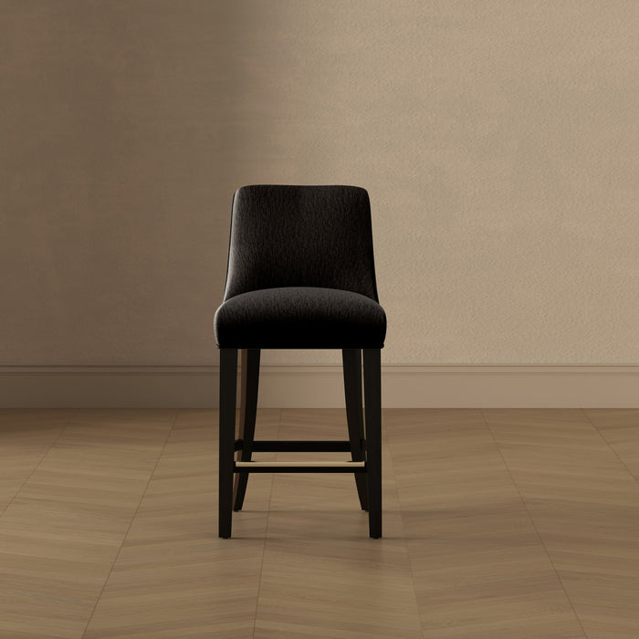 Beever Modern Chenille Wood Counter Stool in Black