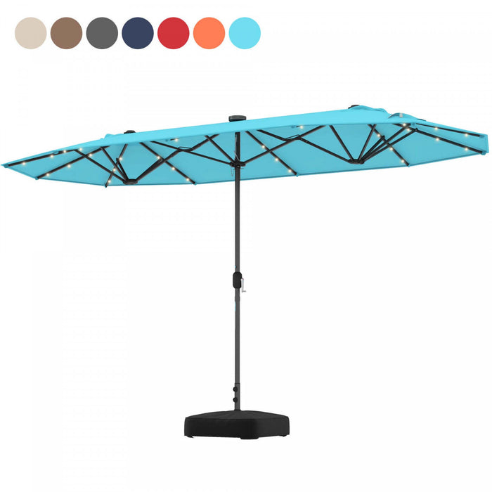 Costway 13FT Double-sided Patio Umbrella with Solar Lights Crank Handle Umbrella Base Turquoise