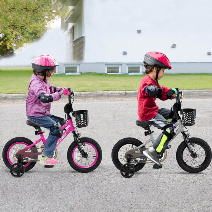 Costway 14\" Kid's Bike With Training Wheels Adjustable Handlebar & Seat Handbrake Silver
