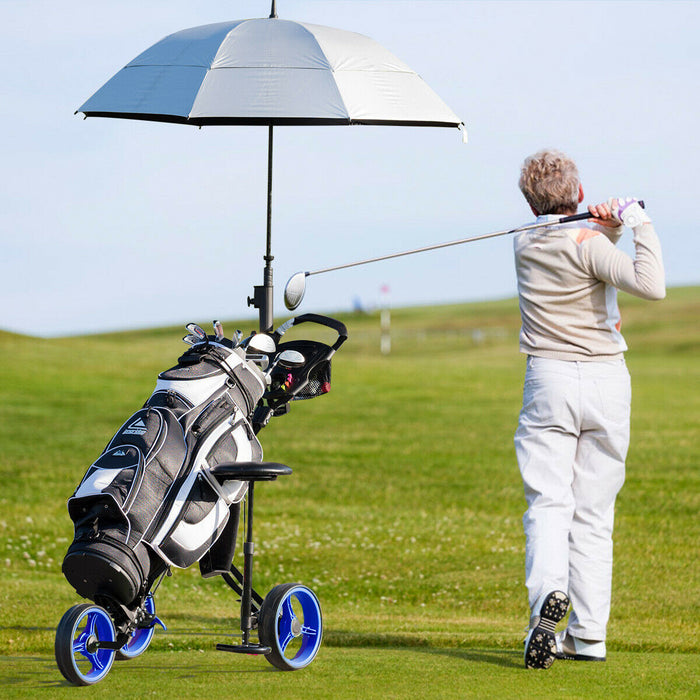 Costway Foldable 3 Wheel Push Pull Golf Club Cart Trolley W/seat Scoreboard Bag Blue