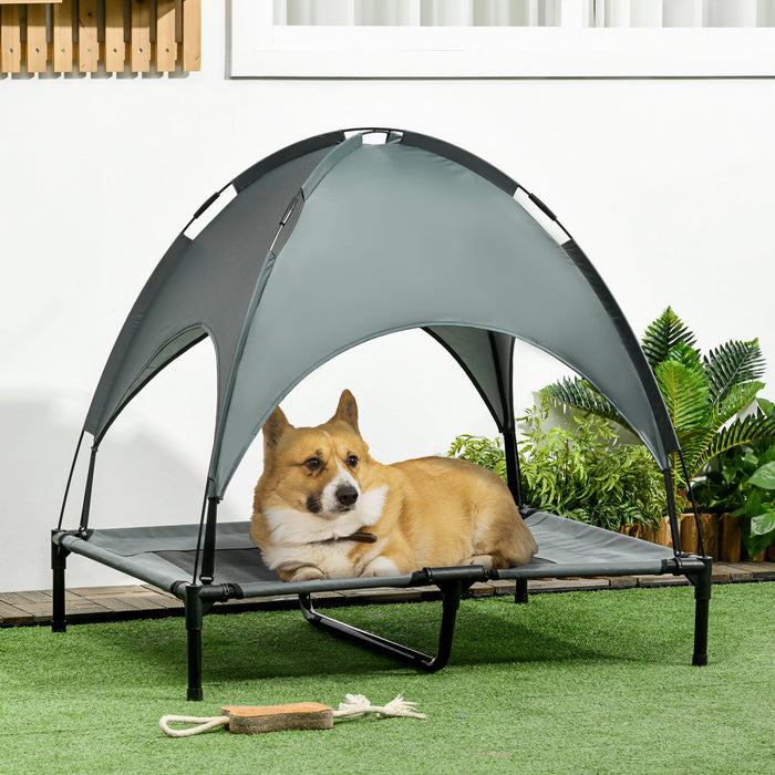 Pawhut Elevated Cooling Pet Bed Portable Raised Dog Cot With Canopy For Large Sized Dogs, Indoor & Outdoor, 36\"x30\"x35\", Grey
