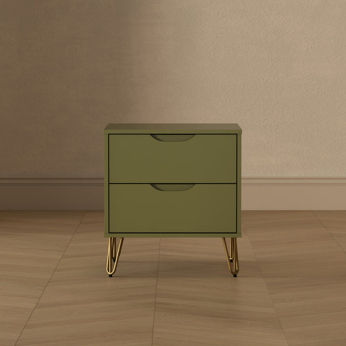 Avira Mid-Century Modern 20\" Nightstand in Olive Green (2-Drawer)