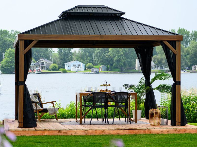 Yosemite 10 X 10' Double Roof Galvanized Steel Roof, Aluminum Posts Wood Finish