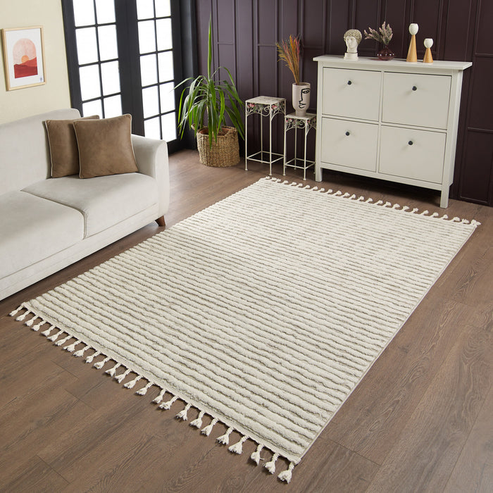Quinto Beige Waves Shag Area Rug - 7'7\" x 10'