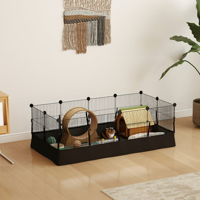 PawHut 12 Panels Small Animal Cage with Waterproof Mat, DIY C&C Cage for Guinea Pigs, Rabbits, Hedgehogs, Animal Playpen with Door, 47.2\" x 23.6\" x 15.7\"