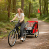 Aosom 2 Seat Bike Trailer for Kids Double Baby Toddler 80lbs Load w/ Steel Frame, 5-Point Safety Belts, Universal Bicycle Connect, Reflectors, Red Flag, Waterproof Cover, Red