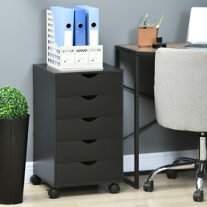 Homcom 5 Drawer File Cabinet Storage Organizer With Wheels, Black