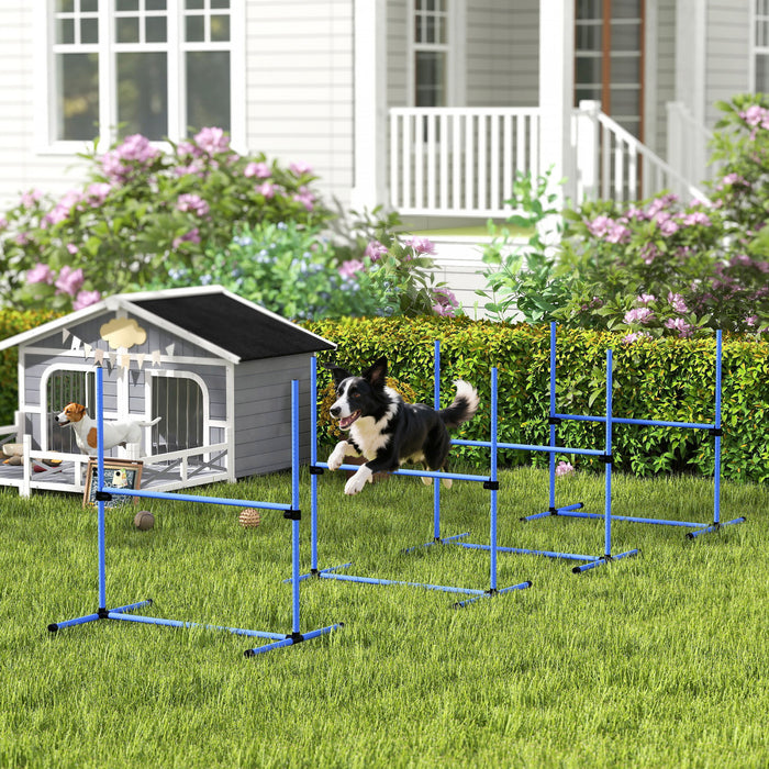 Pawhut 39\"L Dog Agility Training Equipment for Large Medium Small Dog, 4 PCS Adjustable Height Hurdles for Agility Training, Obstacle Course Starter Kit, 4.5KG Net Wight, Blue