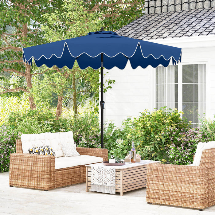 Costway 9 FT Patio Umbrella 2-Tier Market Table Umbrella with Sun-Protective Canopy Navy