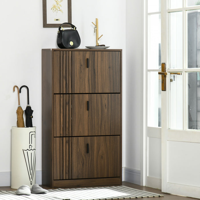 HOMCOM Shoe Storage Cabinet with 3 Flip Drawers for 18 Pairs of Shoes, Walnut