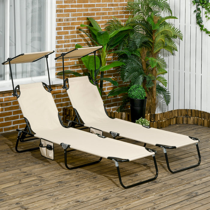 Outsunny 2 Piece Folding Chaise Lounges With Adjustable Backrest, Tan