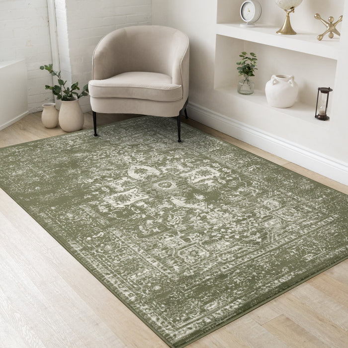 Florence Green White Elegant Classic Rug, 5'3\" x 7'4\" Indoor Area Rug