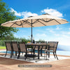 Costway 15.5 FT Extra-Large Patio Umbrella with LED Solar Lights & 12 Heavy-Duty Ribs Beige