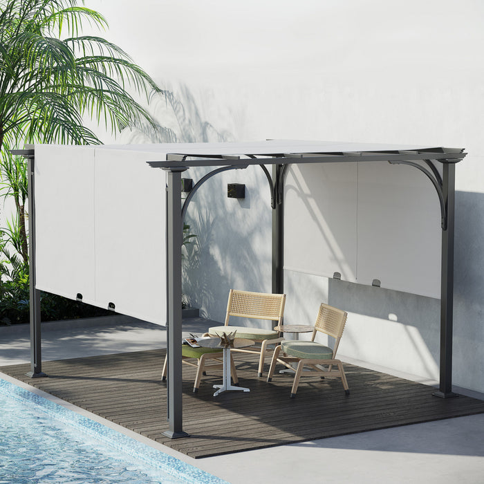 Outsunny 10' X 10' Outdoor Pergola Patio Gazebo Retractable Canopy, White