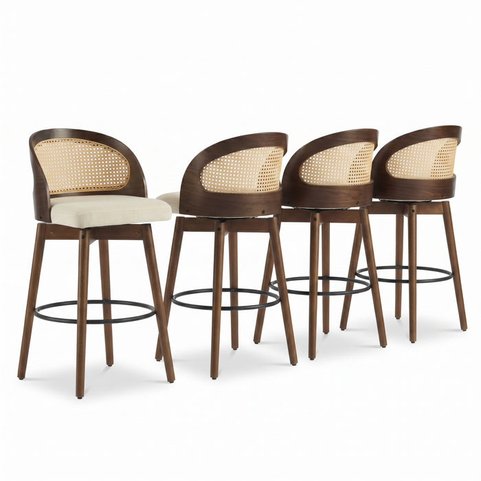 Calvin Indoor Counter Height Swivel Bar Stool Set of 4 with Ergonomic Backrest,Walnut