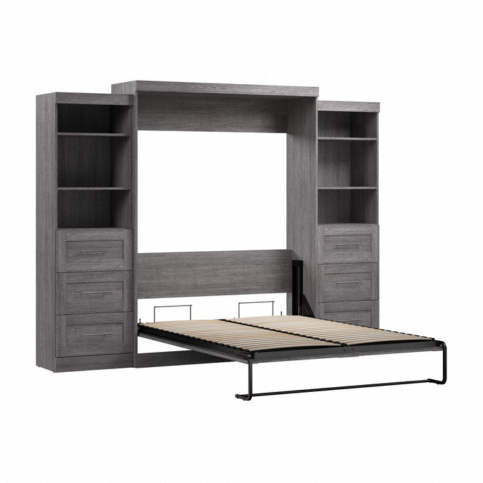 Bestar Pur Queen Murphy Two Shelving Units with Drawers 115-Inch Wall Bed - Bark Grey