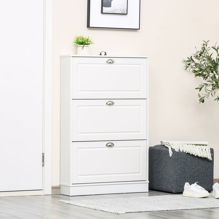 HOMCOM Narrow Shoe Cabinet with 3 Flip Drawers for Entryway