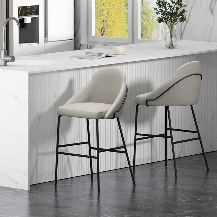 Gracie Modern Metal Upholstered Barstool in Stone Gray and Black - Set of 2