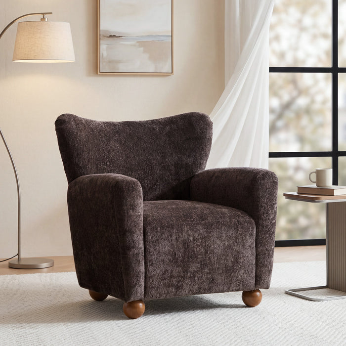 Wingate Cozy Wingback Armchair with Premium Fabric and Solid Wood Legs, Dark Brown, Teak