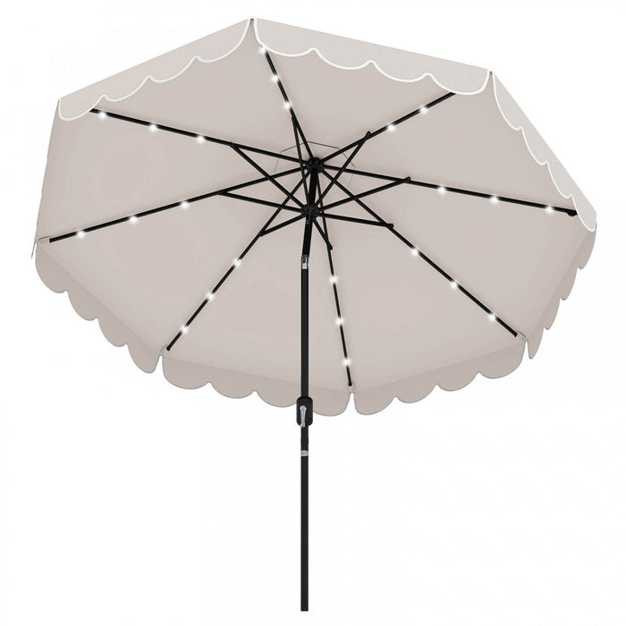 Costway 9.3 FT Solar Patio Umbrella Outdoor Market Sunshade with 24 LED Lights Ruffles Beige