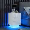 HOMCOM Modern LED Nightstand Bedside Table with Drawers, Glossy White