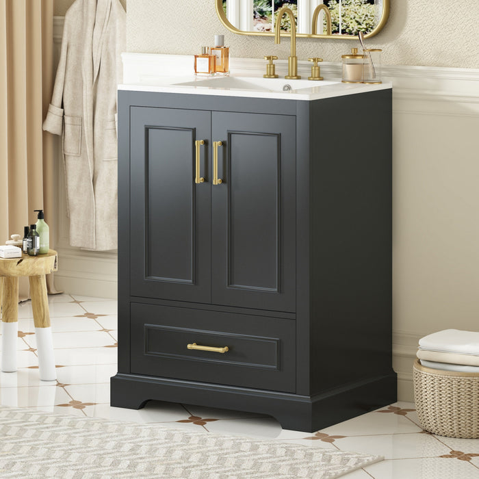 Colin 24 Inch Modern Bathroom Vanity with Ceramic Sink & Storage, Black