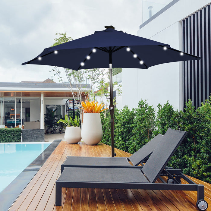 Costway 10' Solar LED Lighted Patio Market Umbrella Shade Tilt Adjustment Crank Navy