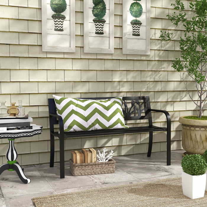 Outsunny 49\" Garden Bench With Slatted Seat For Backyard, Lawn, Black