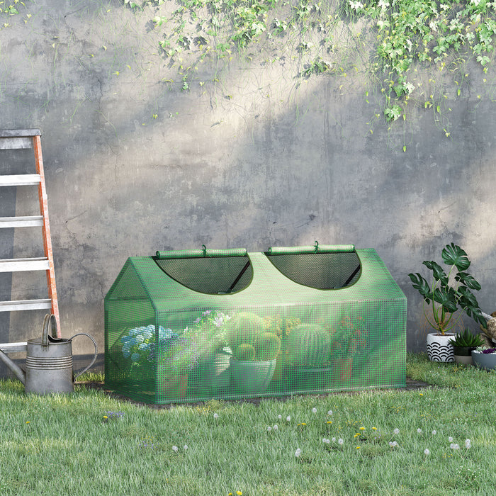 Outsunny 47\" X 24\" X 24\" Portable Mini Tunnel Greenhouse Garden Planting Outdoor Flower Warm House Box With 2 Windows Steel Frame Pe Cover, Green