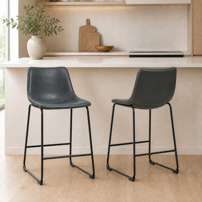 HOMCOM Bar Stools Set of 2, Counter Height Barstools with Back, Black