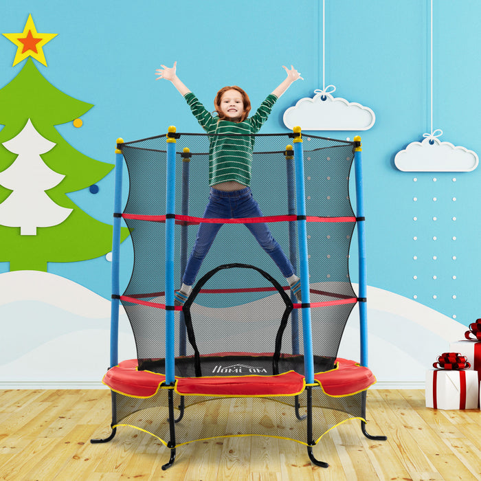 Qaba Kids Trampoline With Safety Enclosure Net And Built-in Zipper Safety Pad, Indoor Outdoor Exercise Fitness Equipment For Children Toddler Age 3-6 Years Old