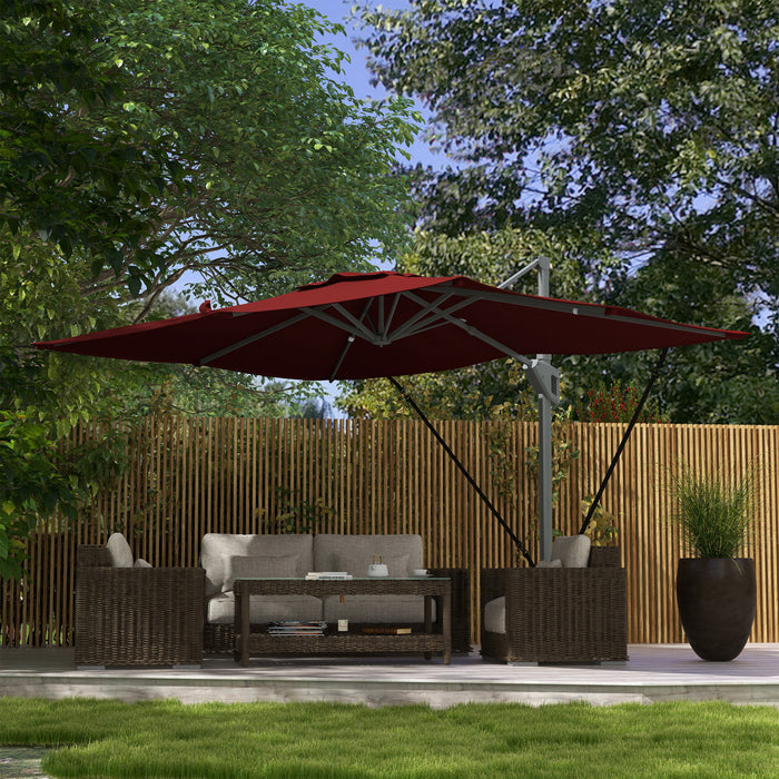 Outsunny 10' X 13' Cantilever Patio Umbrella With Windproof Straps, Red