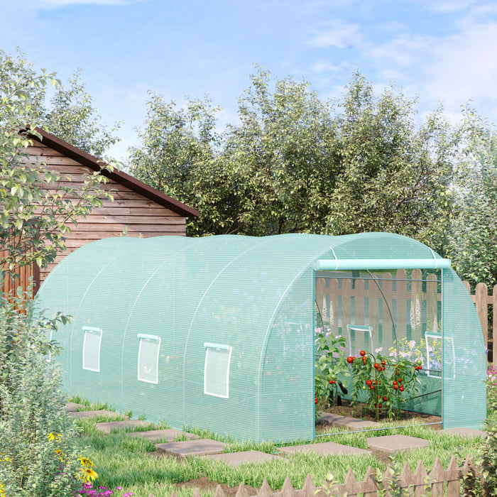 Outsunny 20x10x7ft Heavy Duty Walk-in Greenhouse Outdoor Backyard Seed Plant Vegetables Growing Warm House Flower Polytunnel Shelter Green
