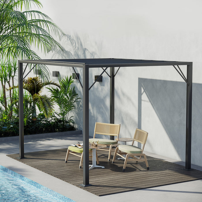 Outsunny 8' X 10' Pergola Shade Metal Patio Gazebo Sun Shade Shelter With Adjustable Breathable Mesh Roof, Grey