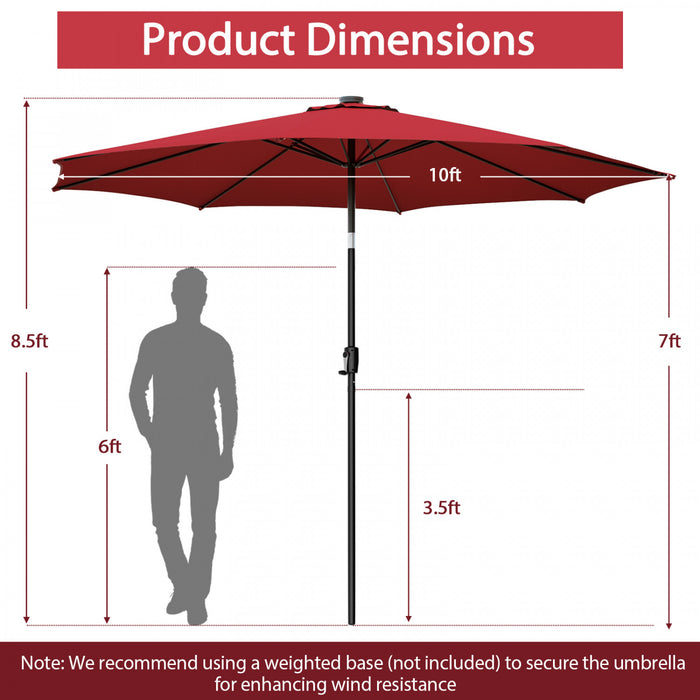Costway 10 FT 112 LED Solar-Lighted Patio Table Market Umbrella Crank Tilt Outdoor Wine