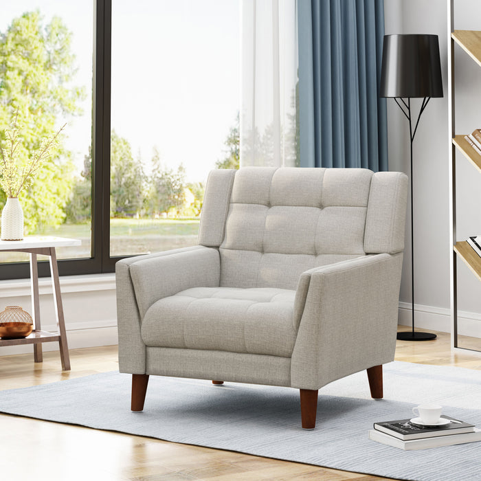 Midway Mid-Century Modern Armchair with Tufted Waffle Stitch, Beige, Walnut