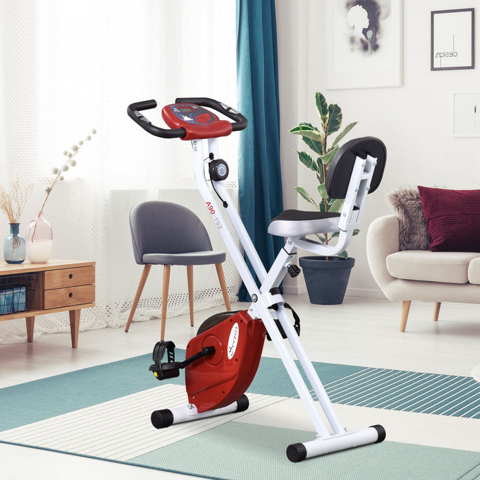 Soozier Foldable Exercise Bike With 8 Levels Of Magnetic Resistance, Indoor Stationary Bike, X Bike, Lcd Monitor, For Cardio Workout, Red