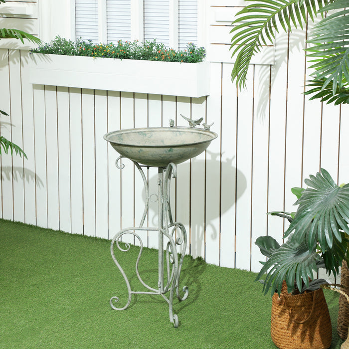 Outsunny Metal Bird Bath For Outdoors, 19.3\" Birdbath With Bird Statues