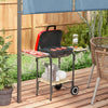 Outsunny Charcoal BBQ Grill Rolling Barbecue Trolley Smoker with Wheels, 2 Side Shelves and a Bottom Shelf Patio Outdoor Garden, Black and Red