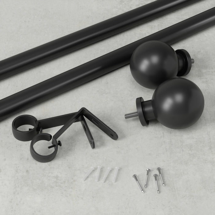 Umbra Bolas Matte Black Expandable 1\" Curtain Rod - 72\"-144\" 
