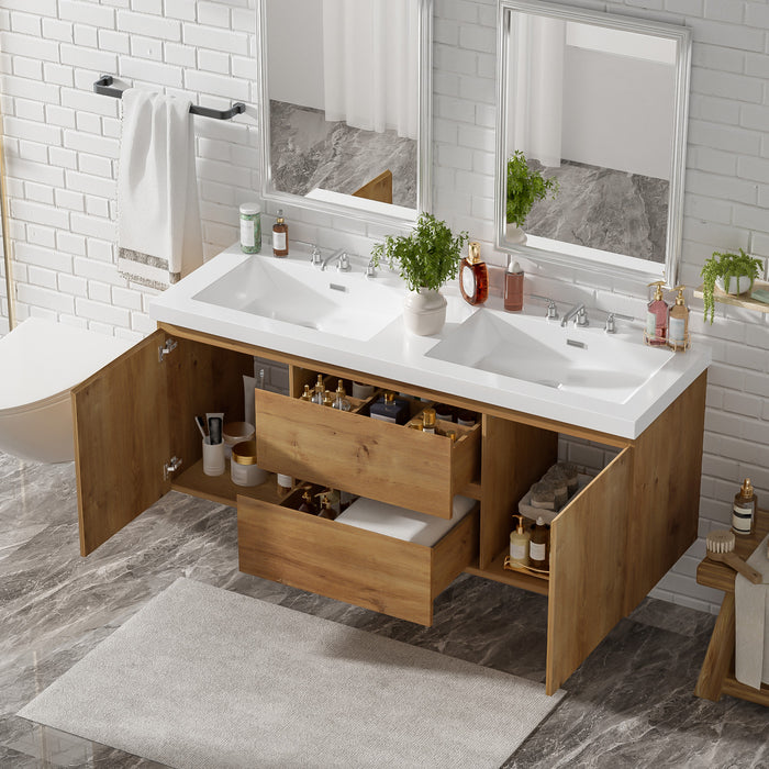 Ethan 59.3-Inch Double Sink Bathroom Vanity with Soft-Close Storage,Wood