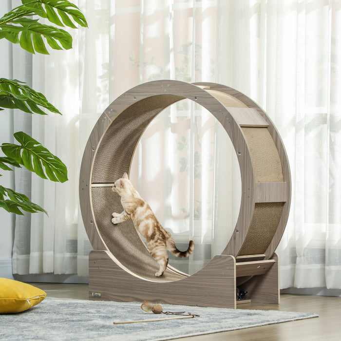Pawhut 36 Inch Cat Wheel Exerciser For Indoor Cats, Cat Treadmill With Carpeted Runway And Brake, Cat Running Toy For Fitness & Healthy, Walnut