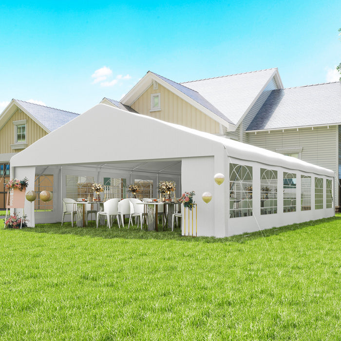 Outsunny 23' x 39' Heavy Duty Large Wedding Tent with Sidewalls, White