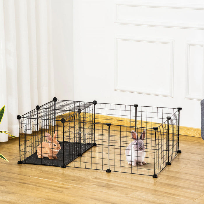 Pawhut Pet Playpen Small Animal Cage With 16 Panels, Portable Metal Wire Pet Fence With Door, Non-slip Feet For Bunny Guinea Pig Chinchilla
