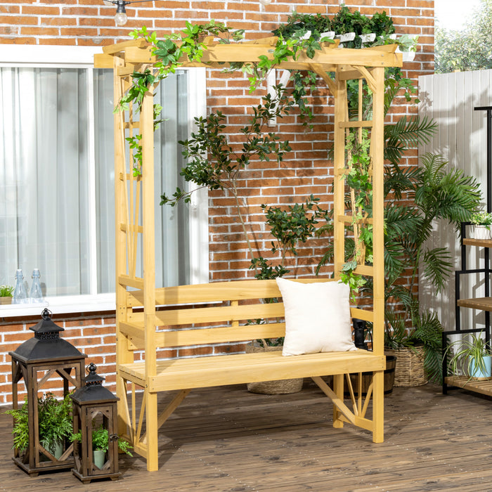 Outsunny Wooden Bench For 2 People For Vines/climbing Plant, Light Brown