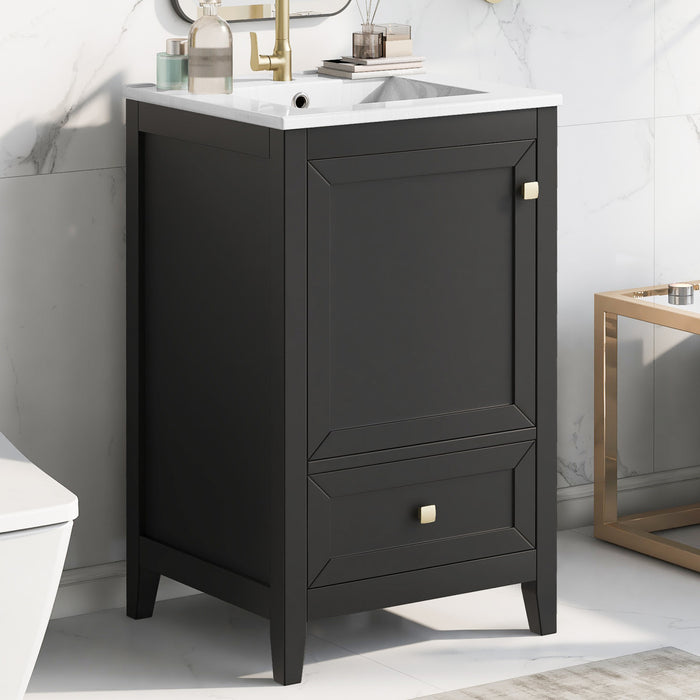 Puret 20 Inch Single Sink Bathroom Vanity with Door Shelf and Pull-Out Drawer, Black