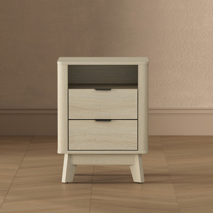 Orlen Mid-Century Modern 2-Drawer Multi-Purpose Nightstand & End Table in Whitewashed Oak
