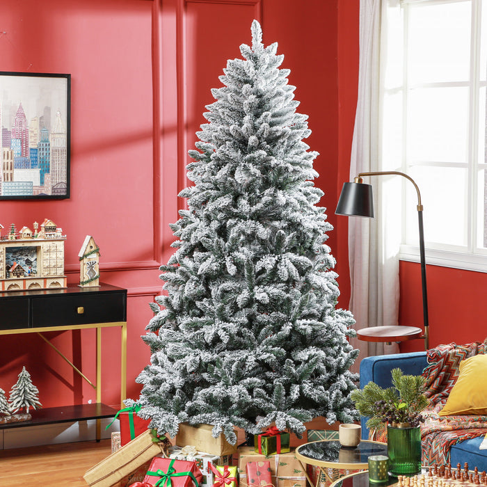 Homcom 7ft Flocked Artificial Christmas Tree With Metal Stand, Hinged Tips