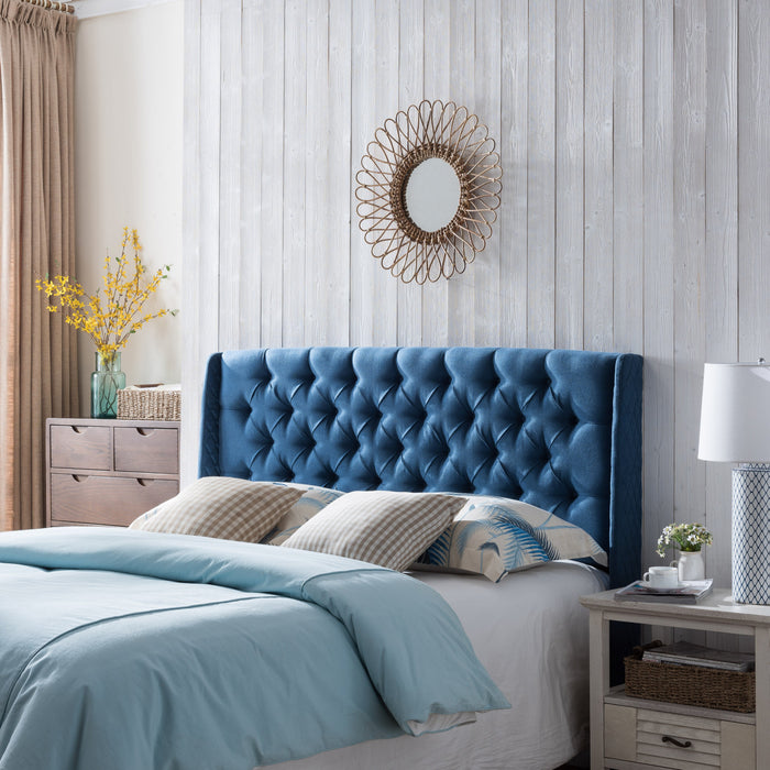 Hansen Upholstered Wingback Headboard With Button Tufting,king Size,dark Navy