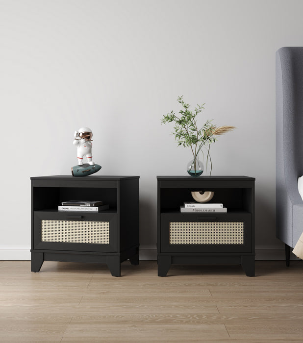 Sheridan Mid-Century Modern 22\" Nightstand in Black (1-Drawer) - Set of 2